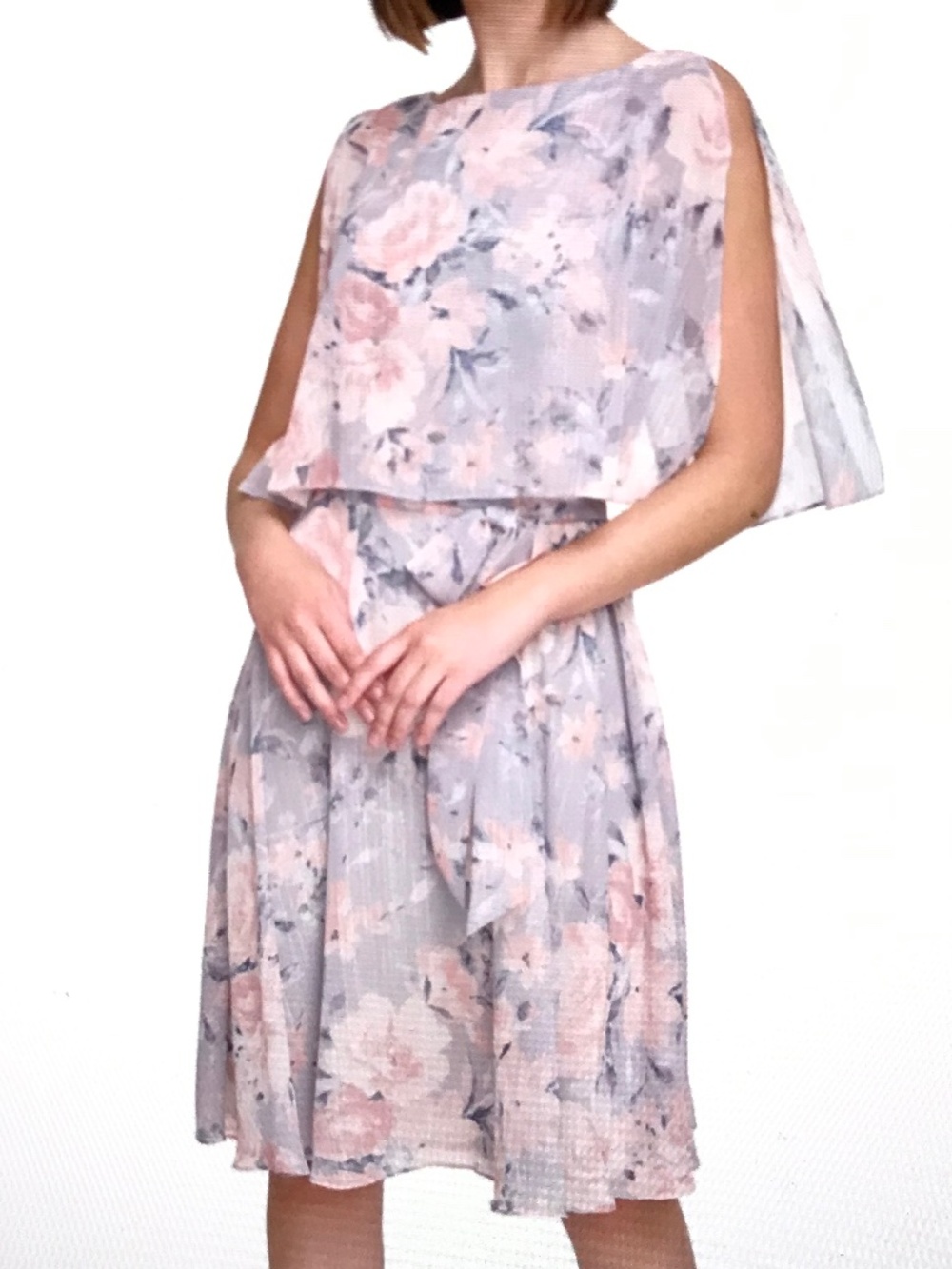 JESSICA HOWARD Fit & Flare Mini Dress with Cape Floral Chiffon Plus Size 18